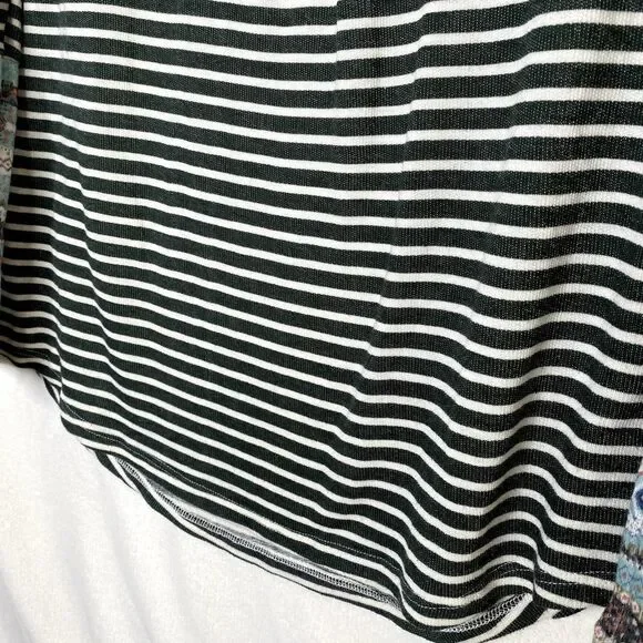 Oddy Striped Long Raglan Sleeve Sweater Top Pullover Geometric Green White - Picture 10 of 11